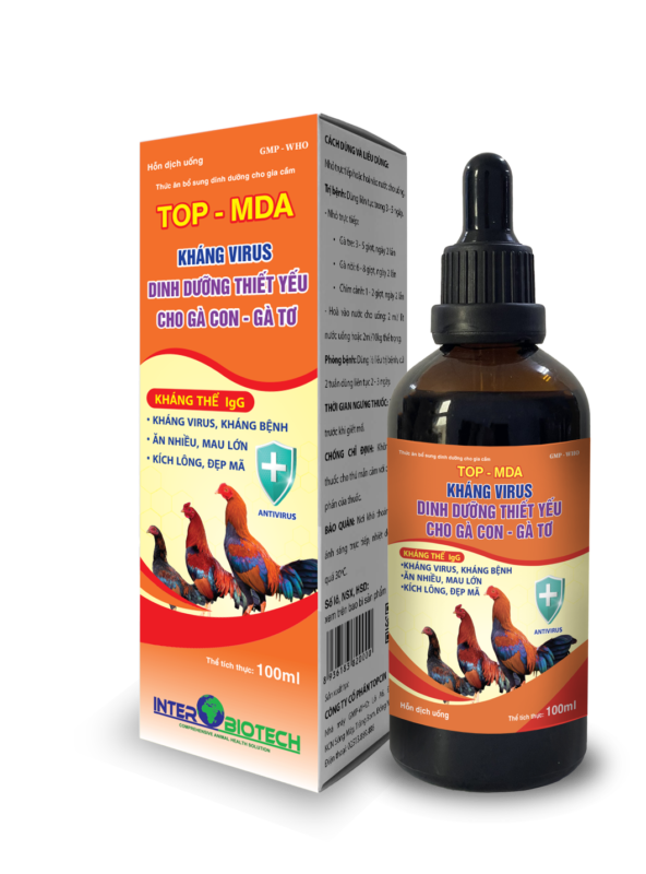 TOP-MDA (KHÁNG VIRUS)
TOP-MDA (Kháng Virus) – Dinh Dưỡng Cao Cấp Nuôi Gà Con và Gà Tơ